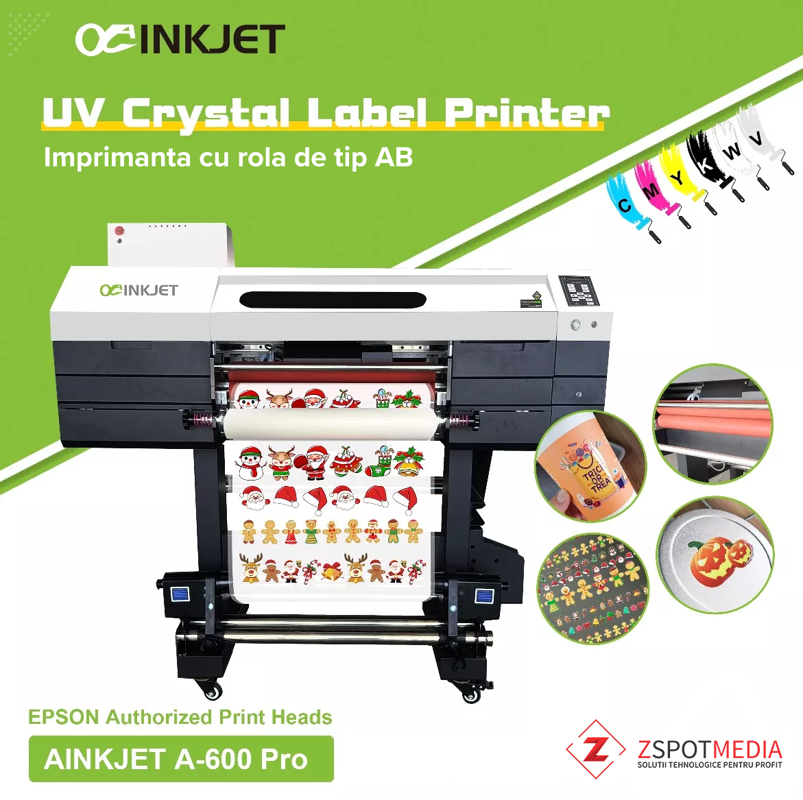 Printer UV DTF in rola A600S, Roll-to-Roll, 60cm, 3 capete I1600U