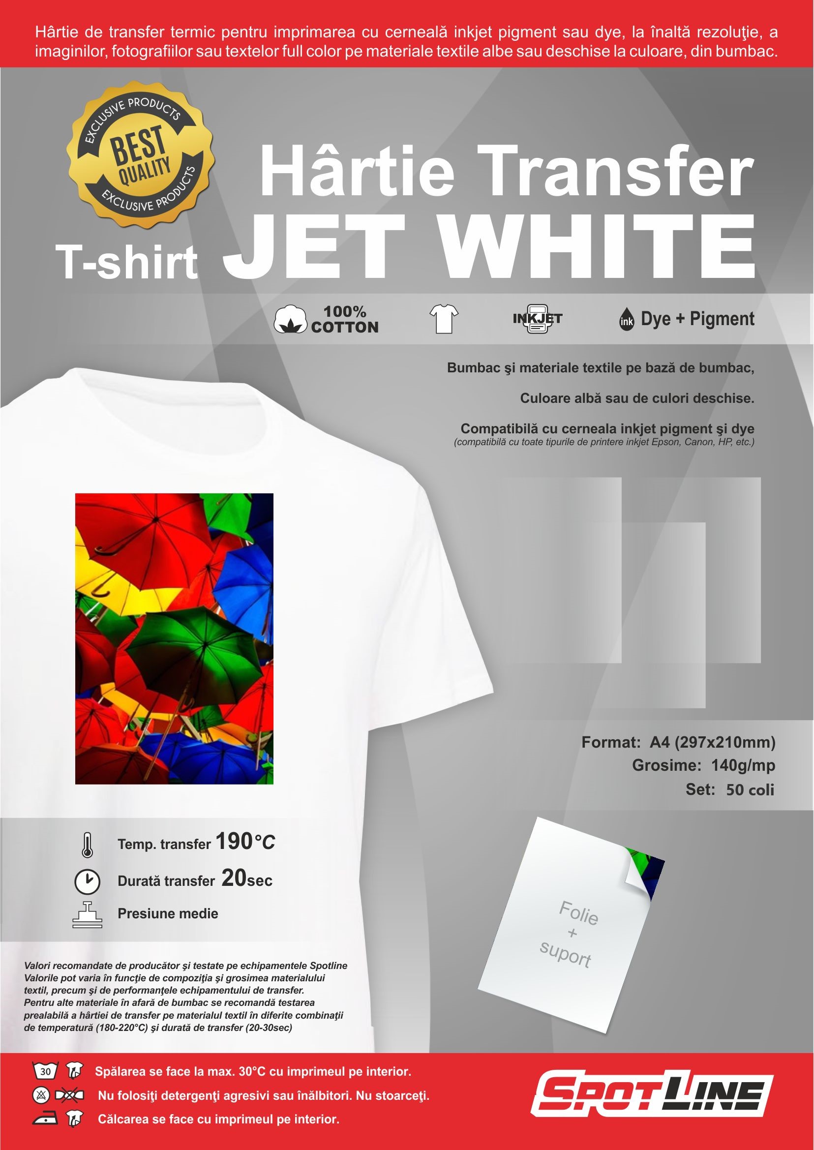Hartie transfer termic JET-WHITE, textile